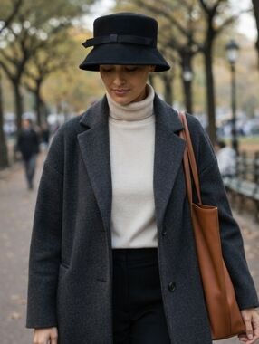 Vintage Ritz Henry Pollak Wool Hat Union Made Black Cloche Bucket Size 22